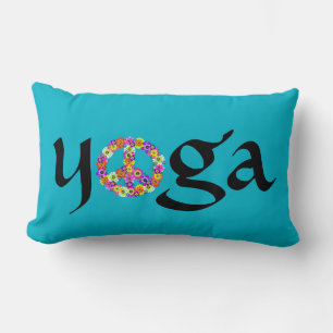 Yoga Peace Sign Floral auf Türkis Lendenkissen