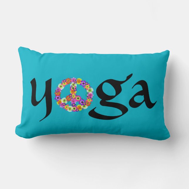 Yoga Peace Sign Floral auf Türkis Lendenkissen (Vorderseite)