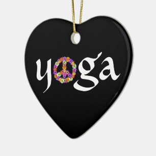 Yoga Peace Sign Floral Keramikornament