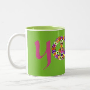 Yoga Peace Sign Floral Zweifarbige Tasse