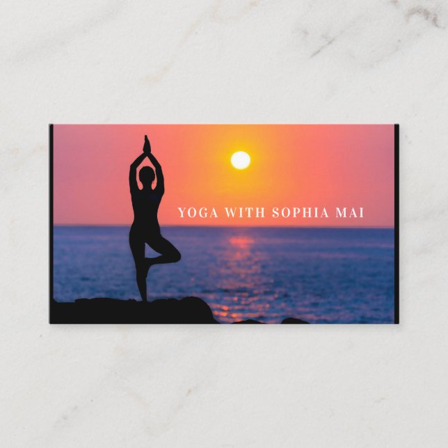 Yoga Portrait am Strand, Yoga Instructor Business  Visitenkarte (Vorderseite)