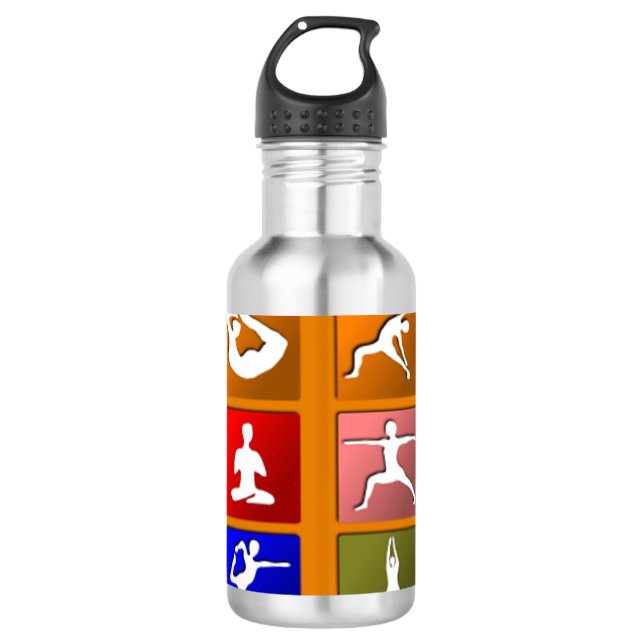 Yoga-Pose-Ikonen Edelstahlflasche (Vorderseite)