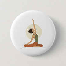 Yoga Pose Monoline Earthy Tones Button