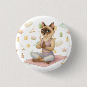 Yoga-Pose Namaste für siamesische Katzen-Liebhaber Button