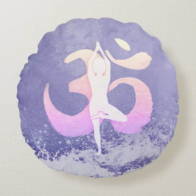 Yoga Pose Om Sign Rundes Kissen (Vorderseite)