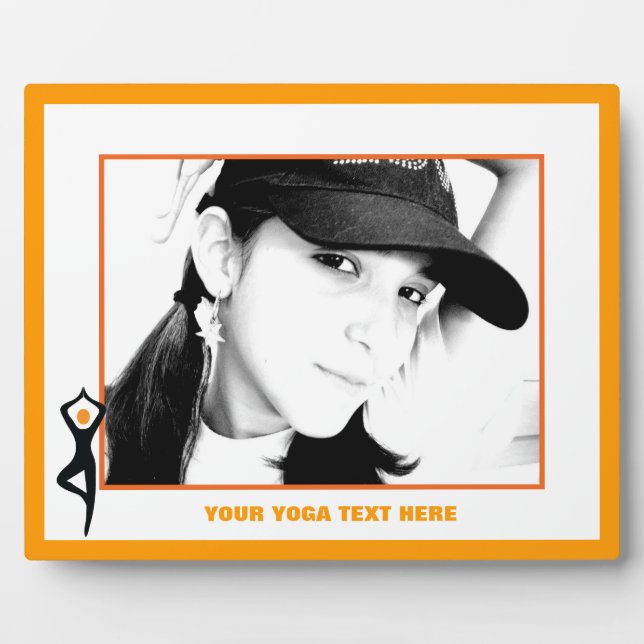 Yoga Pose schwarz, orange Fotoplatte (Vorderseite)