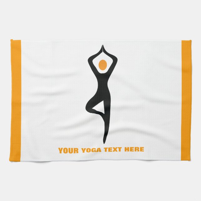Yoga Pose schwarz, orange Geschirrtuch (Horizontal)