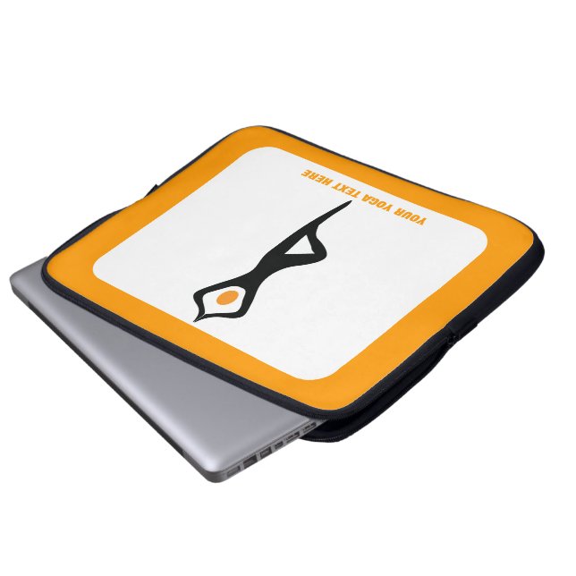 Yoga Pose schwarz, orange Laptopschutzhülle (Vorne Knopf)