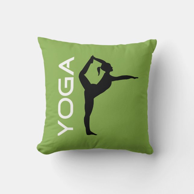 Yoga-Pose-Silhouette zum grünen Hintergrund Kissen (Vorderseite)