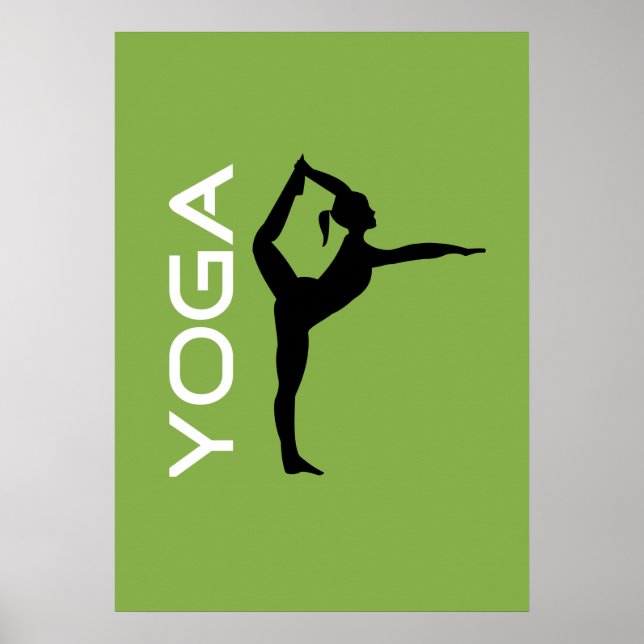 Yoga-Pose-Silhouette zum grünen Hintergrund Poster (Vorne)