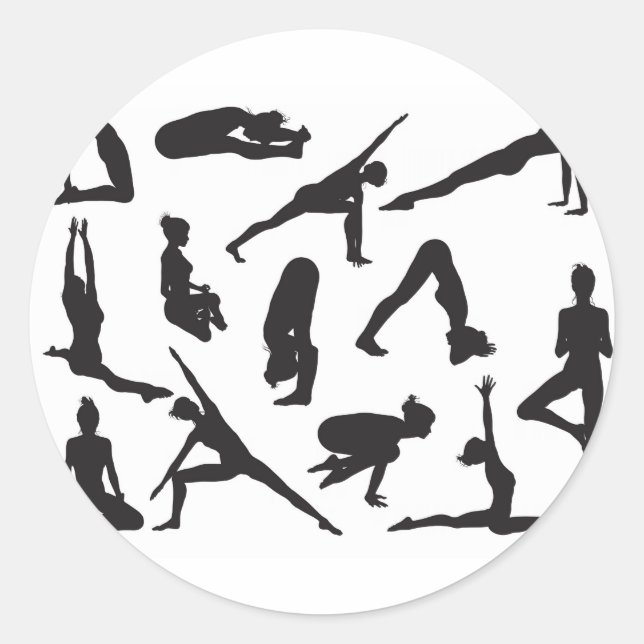 Yoga Pose Silhouetten Runder Aufkleber (Vorderseite)