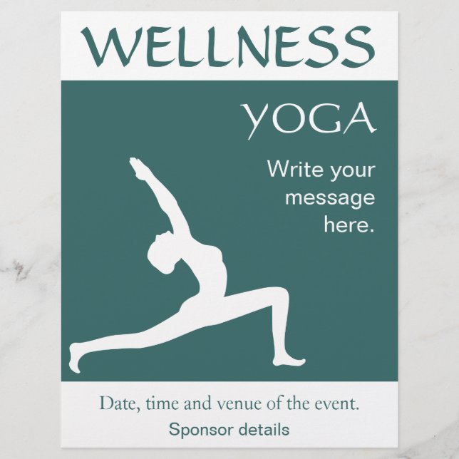 Yoga Pose White Silhouette Aqua Blue Aquamarine Fl Flyer (Vorne)