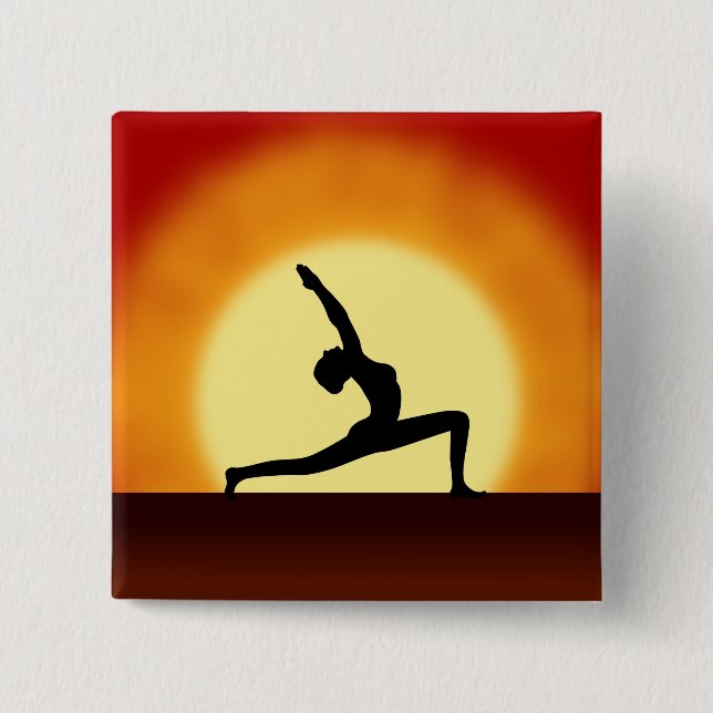Yoga Pose Woman Silhouette Sunrise Square Buttons (Vorderseite)