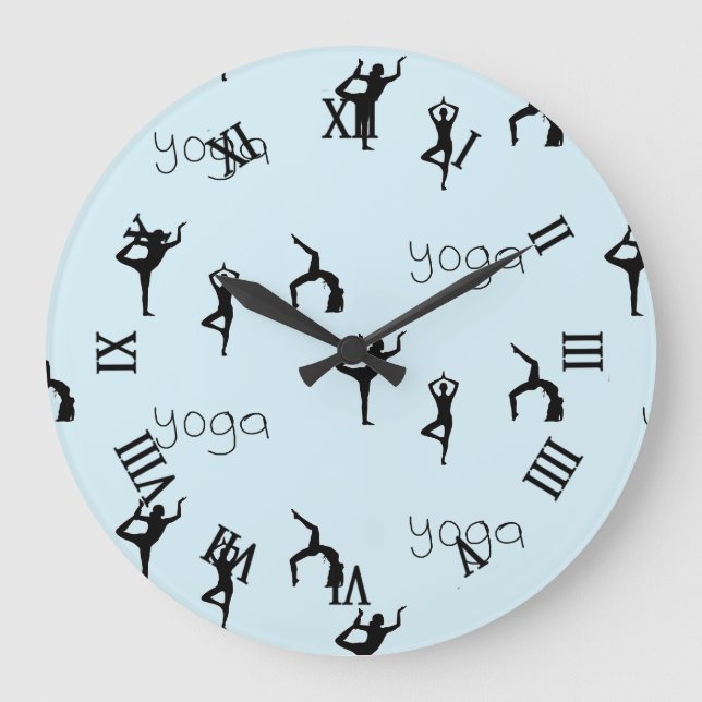 Yoga-Posen auf blau Große Wanduhr (Vorderseite)