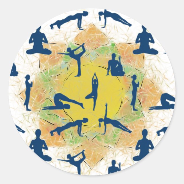 Yoga-Posen mit Zeichnend Lotus-Blume Runder Aufkleber (Vorderseite)