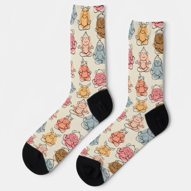 Yoga-Posen-Muster | Yoga-nahtloses Muster 42 Thro Socken (Linkes Detail)
