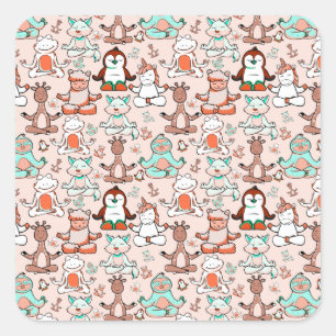 Yoga-Posen-Muster Yoga-nahtloses Muster 51 Quadratischer Aufkleber