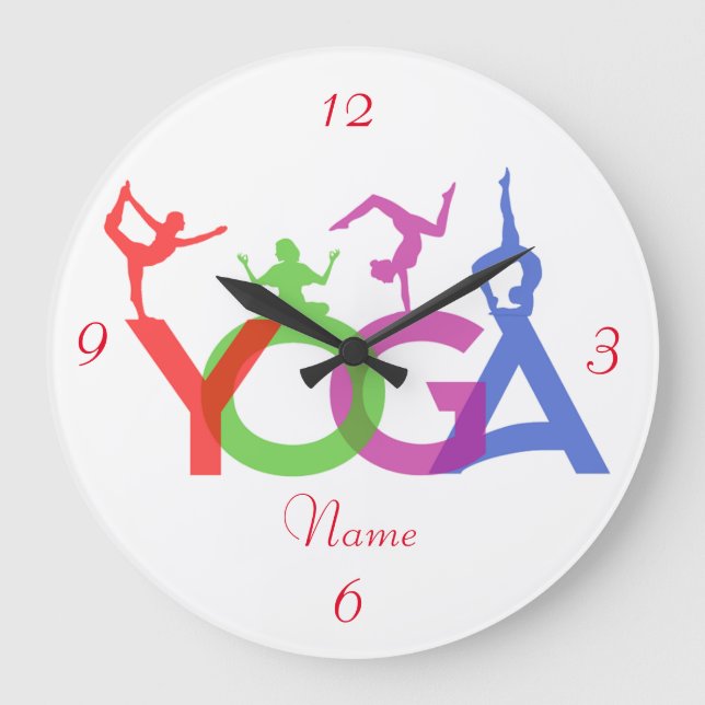 Yoga Posen Silhouetten Thunder_Cove Große Wanduhr (Vorderseite)