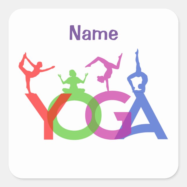 Yoga Posen Silhouetten Thunder_Cove Quadratischer Aufkleber (Vorderseite)