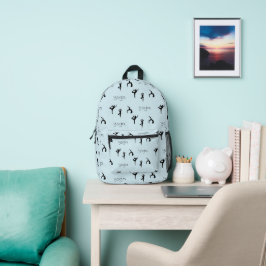 Yoga-Posen und Textmuster auf blau Bedruckter Rucksack