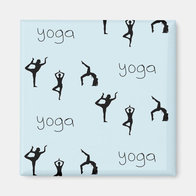 Yoga-Posen und Textmuster auf blau Magnet (Vorne)