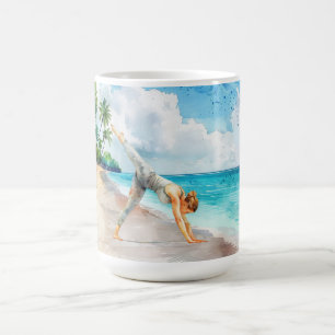 Yoga-Position am Strand Kaffeetasse