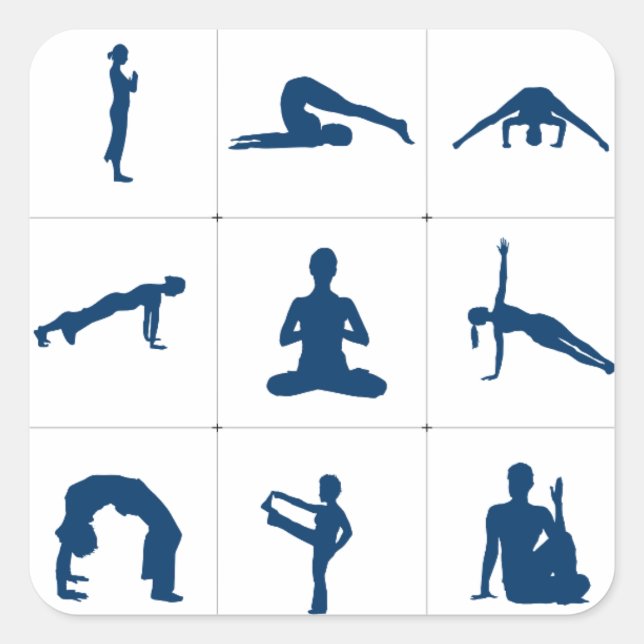 Yoga-Positionen Zen-Meditation Quadratischer Aufkleber (Vorderseite)