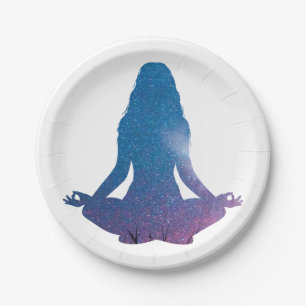 Yoga praktizierende Frauen - Farbe wählen Pappteller