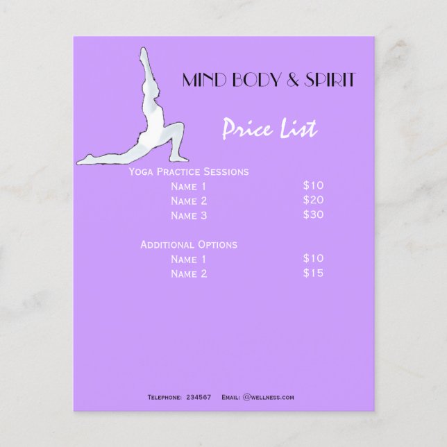 Yoga-Preisliste A5 Flyer (Vorne)
