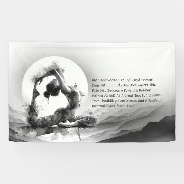 Yoga Reiki Einbeinige Königtaube Pose Wasserfarbe Banner (Horizontal)