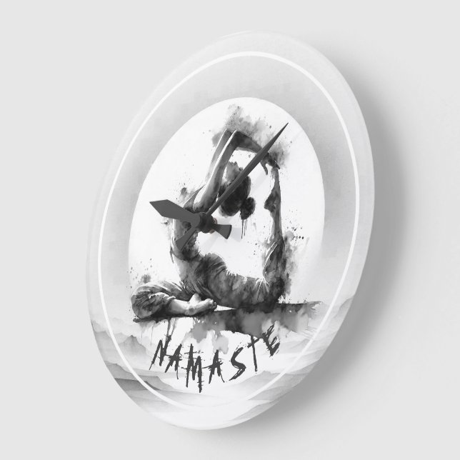 Yoga Reiki Einbeinige Königtaube Pose Wasserfarbe Große Wanduhr (Winkel)