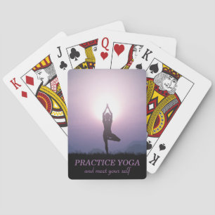 Yoga Schwarz Lila Vrksasana Baumpose Spielkarten