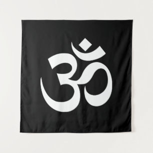 Yoga Schwarz-weiß Om Hindu-Buddhist-Symbol Wandteppich