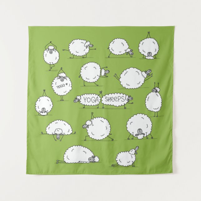 Yoga Sheep: Whimsical Sketch Fun. Wandteppich (Vorderseite)