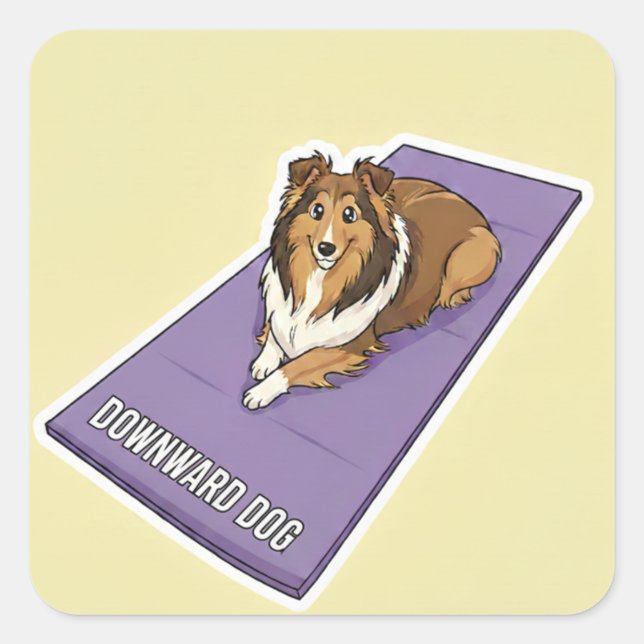 Yoga Sheltie Quadratischer Aufkleber (Vorderseite)