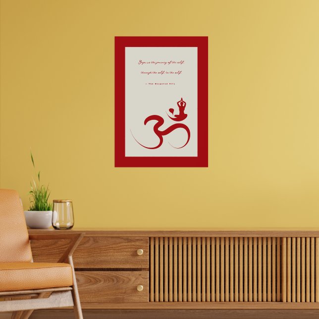 Yoga Silhouette Red Om Ohm Zen Spirituelles Poster (Wohnzimmer 2)