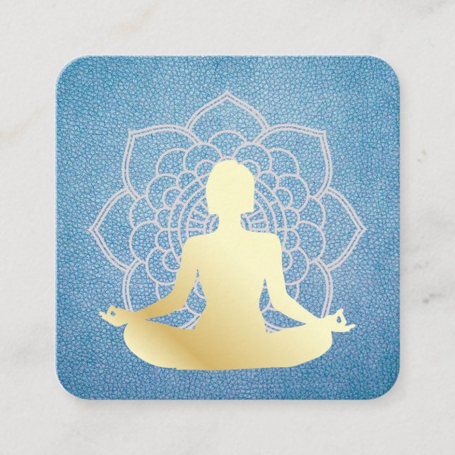 Yoga Sitting Lotus Blue Leather Mandala Pattern Quadratische Visitenkarte (Vorderseite)