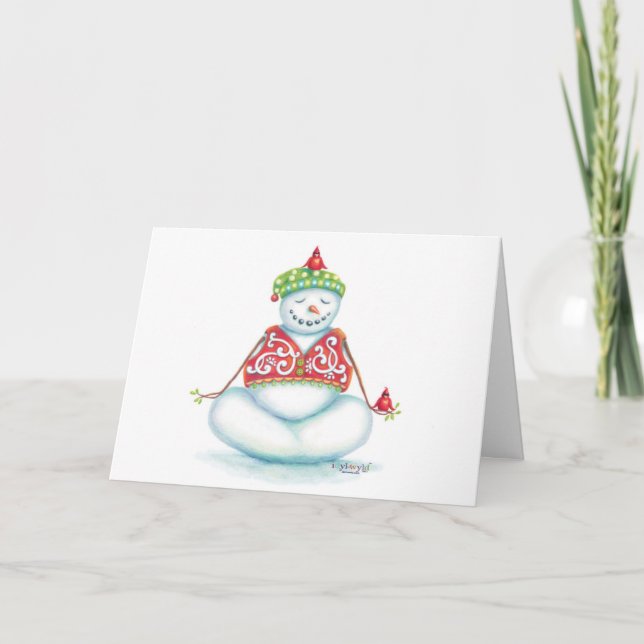 Yoga Snowman Weihnachtskarte/skandinavischer Flair Feiertagskarte (Vorderseite)