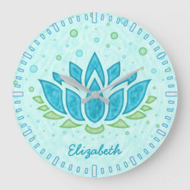 Yoga Space Blue Lotus Blume Zen | Name Große Wanduhr