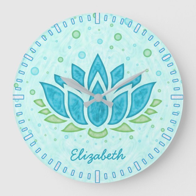 Yoga Space Blue Lotus Blume Zen | Name Große Wanduhr (Vorderseite)
