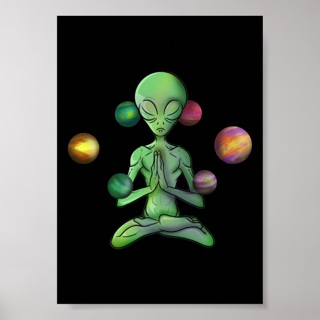 Yoga Spirituelle Alien Meditieren Poster (Vorne)
