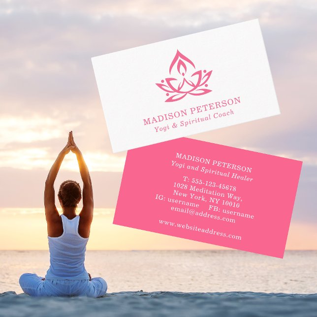 Yoga Spiritueller Coach Lotus Einfach Modern Pink Visitenkarte (Von Creator hochgeladen)