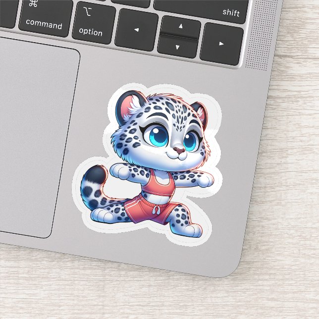 Yoga Sport Kawaii Anime Snow Leopard Sticker  (Détail)