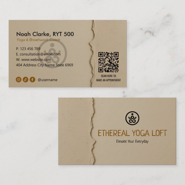 Yoga Studio Business | Brown Paper Visitenkarte (Vorne/Hinten)