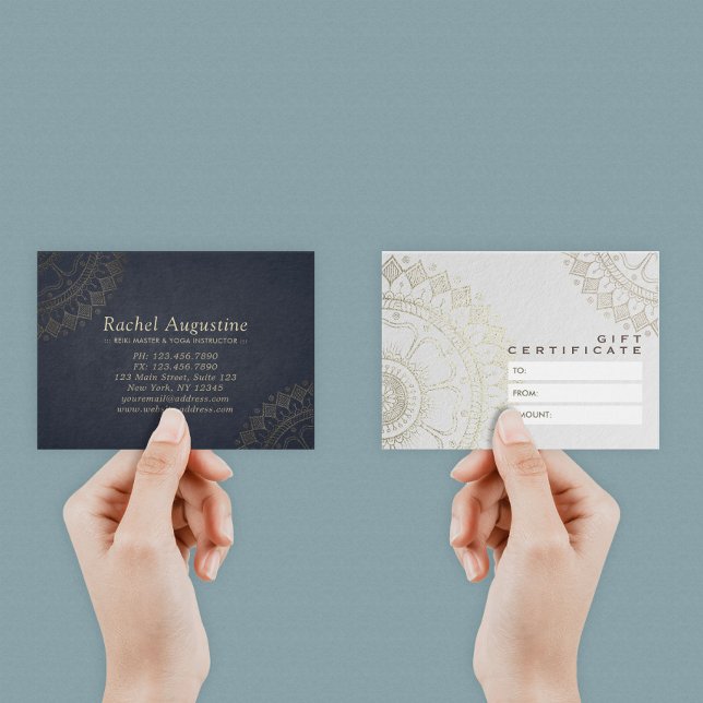 YOGA Studio Geschenkzertifikat Blau und Gold Manda (Von Creator hochgeladen)