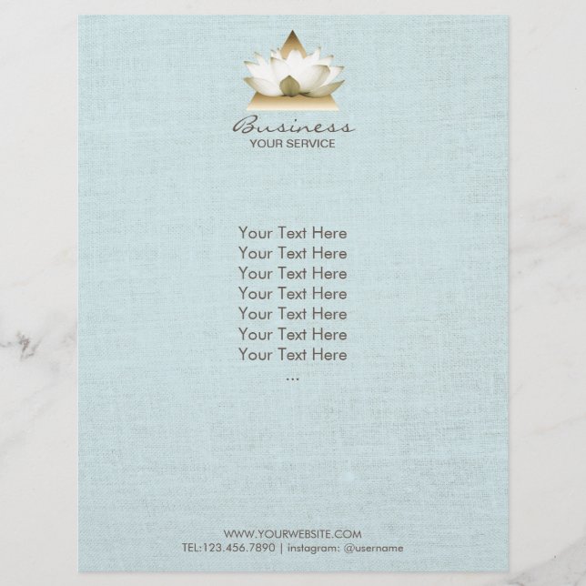 Yoga Studio Gold Lotus Logo Blue Linen Broschüre (Vorne)