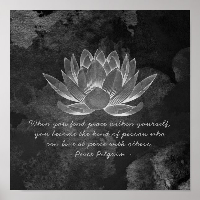 YOGA Studio Instructor Meditation Zitat B&W Lotus Poster (Vorne)