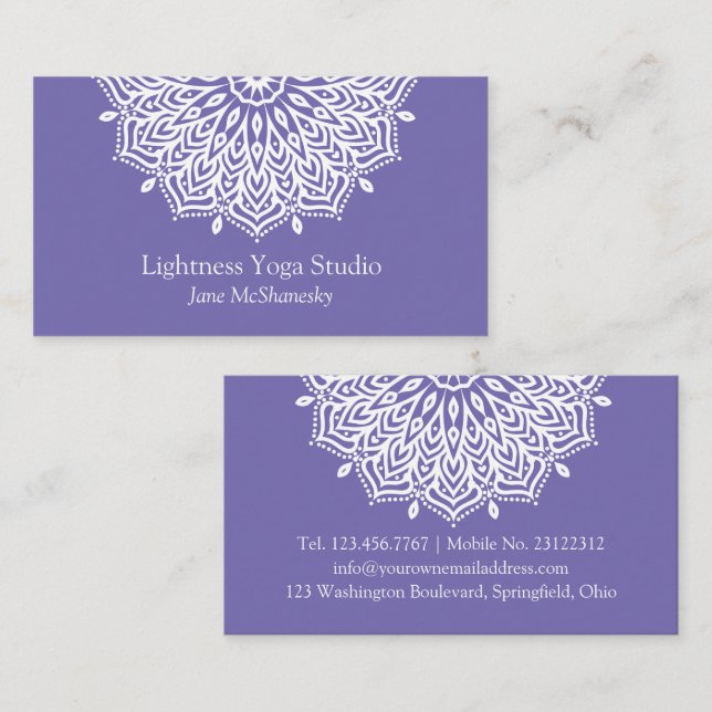 Yoga Studio Lila Mandala Minimalistisch Visitenkarte (Vorne/Hinten)
