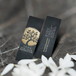Yoga Studio Meditation Instructor Black Gold Tree Mini Visitenkarte
