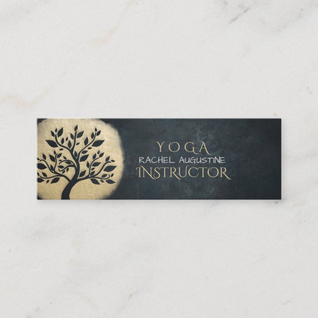 Yoga Studio Meditation Instructor Black Gold Tree Mini Visitenkarte (Vorderseite)